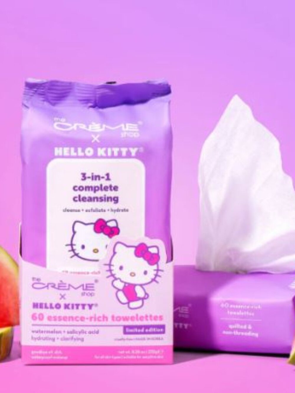 Hello Kitty Cleansing Towelettes 60ct Kawaii Skincare Makeup Wipes Cute